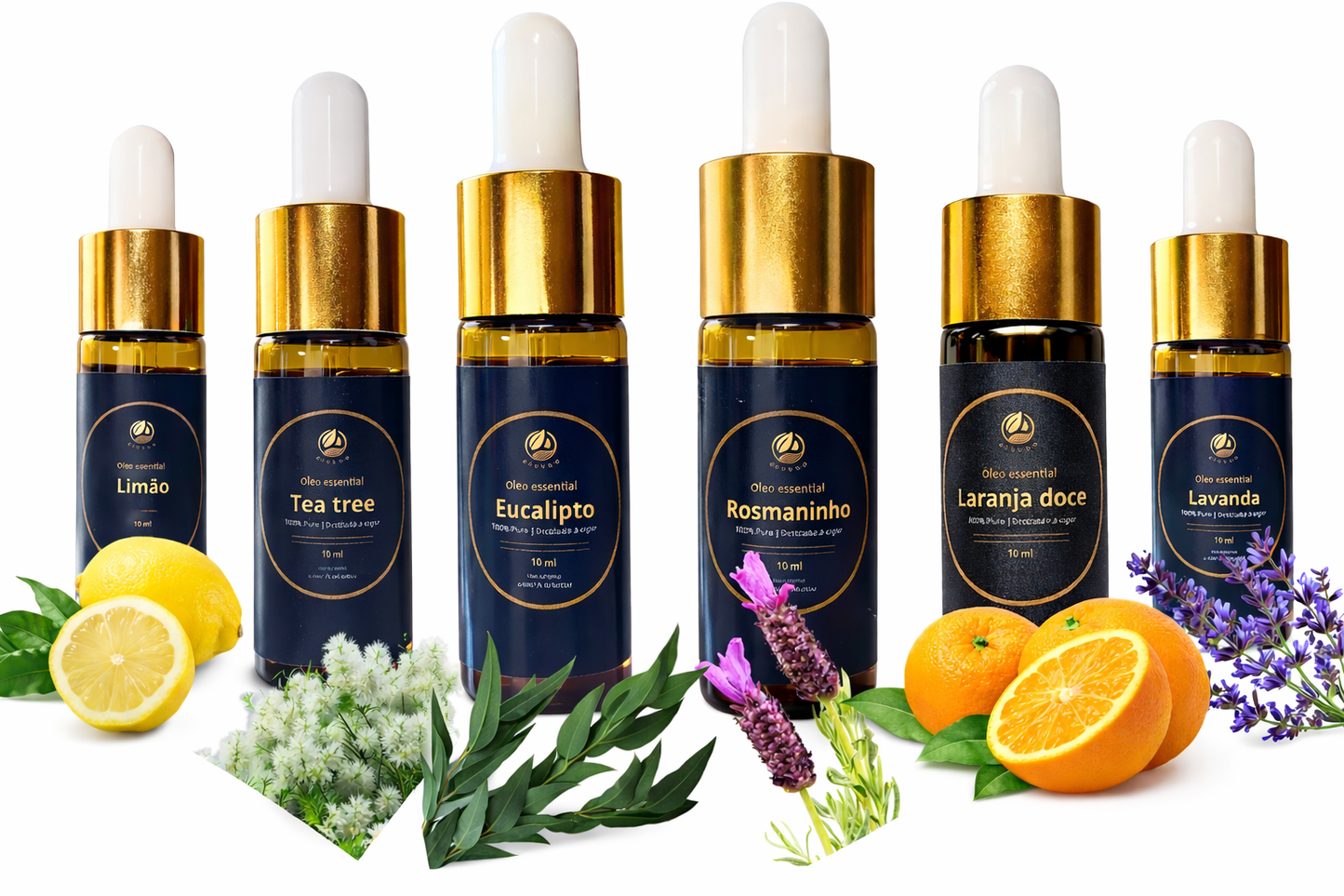 🌿 PACK COMPLETO DE AROMATERAPIA: Conjunto premium com 6 óleos essenciais 100% puros – Limão, Tea Tree, Eucalipto, Rosmaninho, Laranja Doce e Lavanda – ideal para quem quer variedade e versatilidade no bem-estar natural.