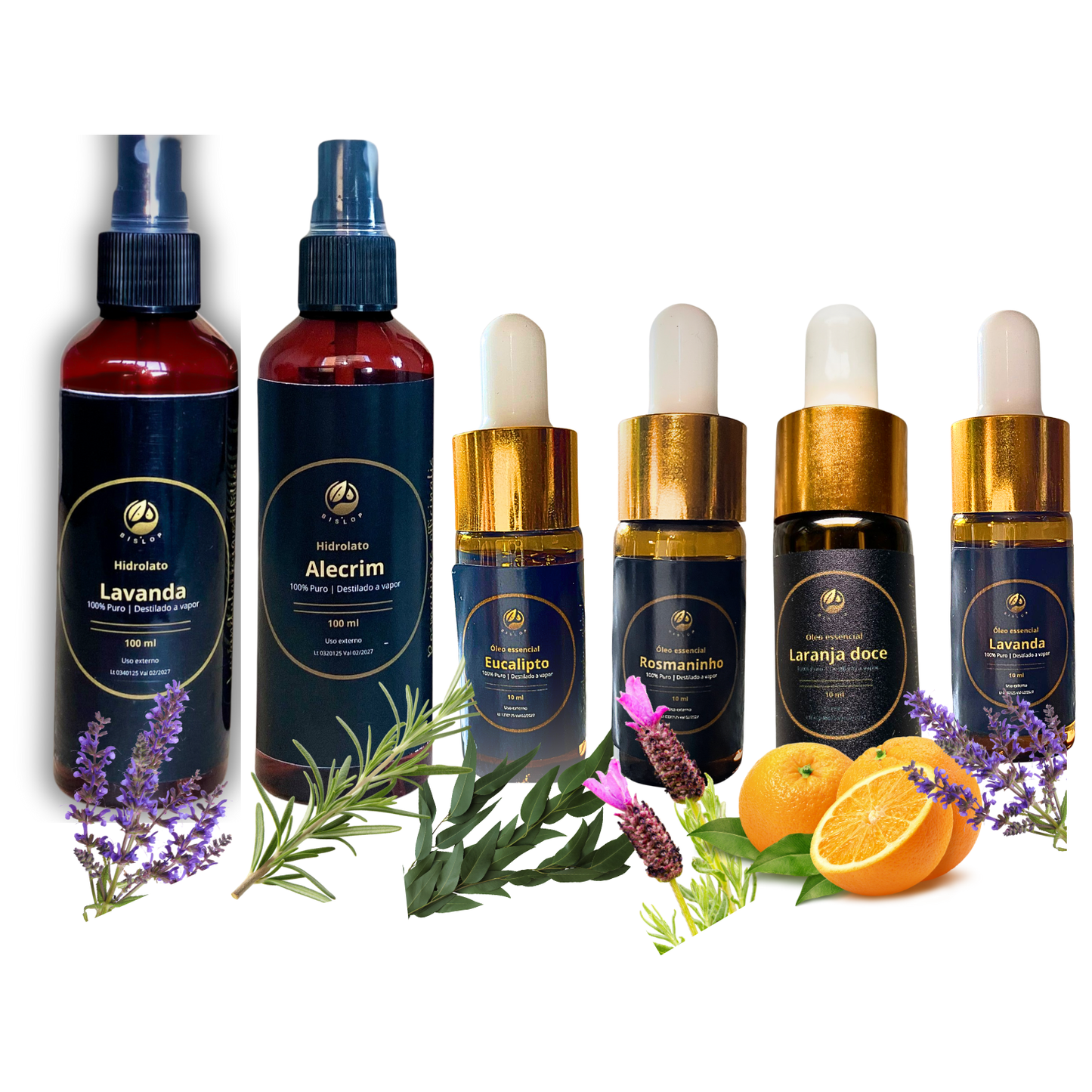 Pack Cuidado Diário – Hidrolato de Lavanda + Hidrolato de Alecrim + Óleo Essencial de Rosmaninho + Eucalipto + Laranja Doce + Lavanda (6×10 ml / 2x100 ml)