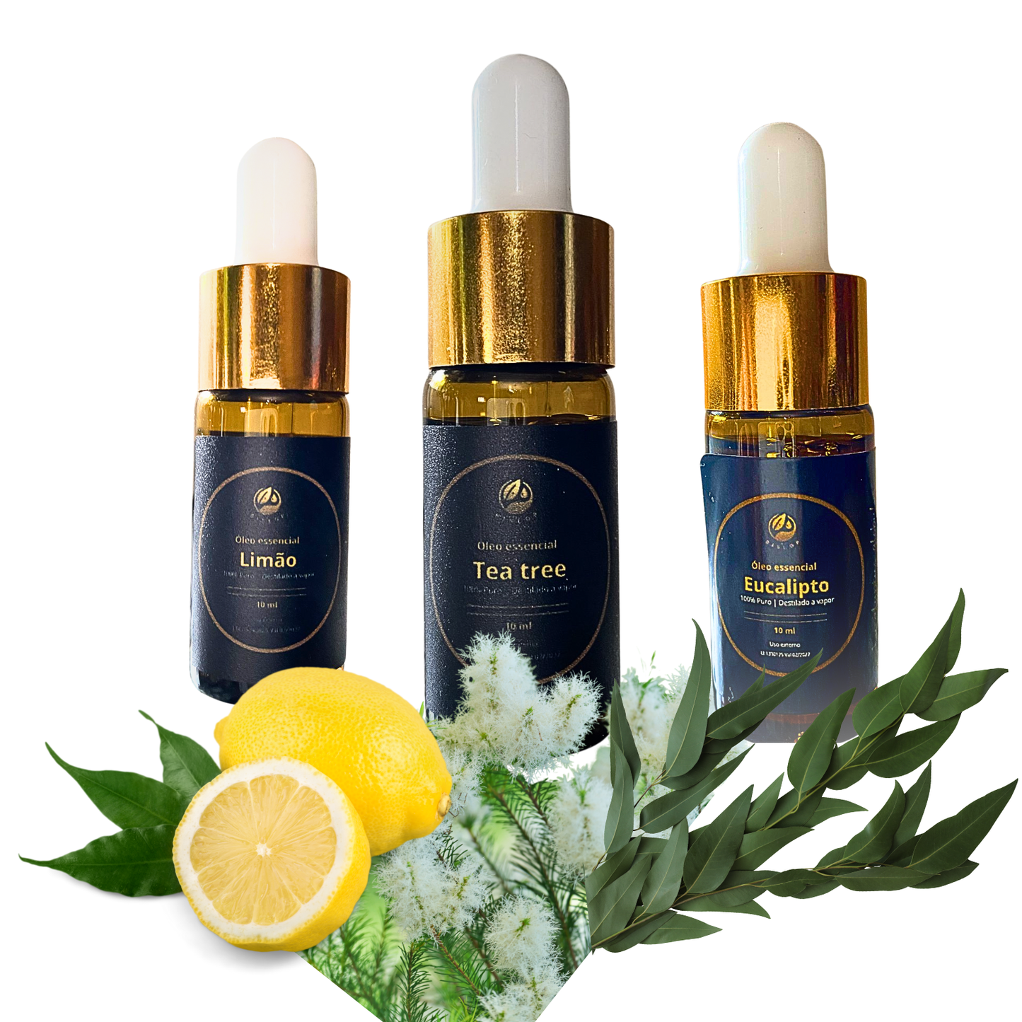 Pack Purificação & Defesa Aromaterapia – Limão + Tea Tree + Eucalipto (3×10 ml) – 100% Óleos Essenciais Naturais