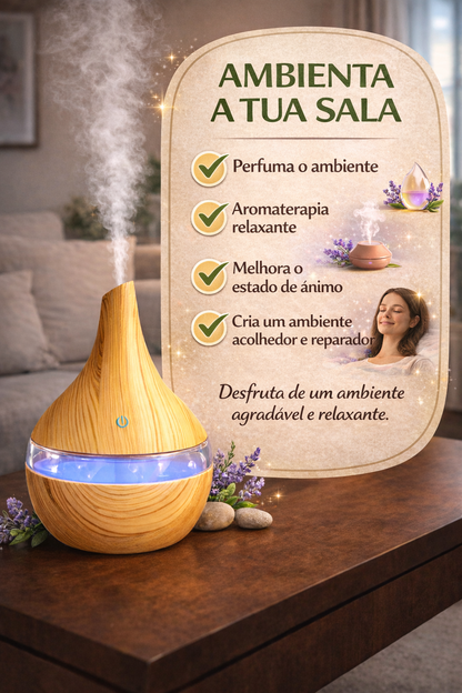 Difusor de Óleos Essenciais – Difusor de Aromas com Luz LED – Humidificador de Aromaterapia Silencioso – Difusor Ultrassónico para Casa e Escritório – Difusão Eficaz de Aromas – 300 ml