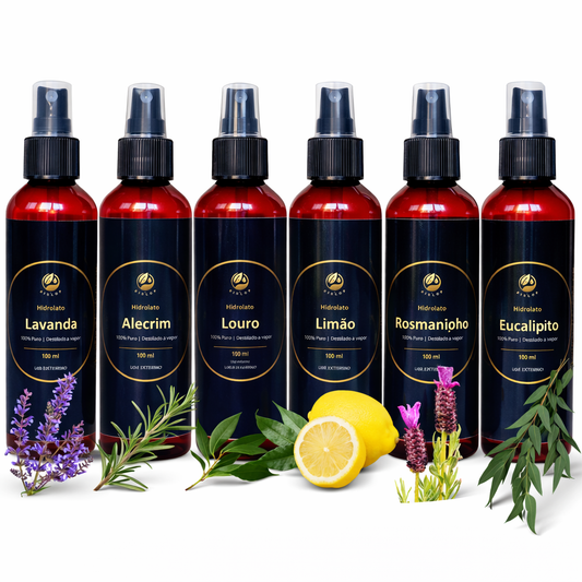 Pack Hidrolatos Cuidados do Dia-a-Dia – Lavanda + Alecrim + Limão + Rosmaninho + Louro + Eucalipto (6×100 ml) – 100% Naturais