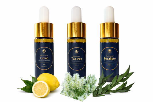 Pack Purificação & Defesa Aromaterapia – Limão + Tea Tree + Eucalipto (3×10 ml) – 100% Óleos Essenciais Naturais