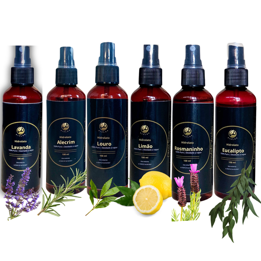 Pack Hidrolatos Cuidados do Dia-a-Dia – Lavanda + Alecrim + Limão + Rosmaninho + Louro + Eucalipto (6×100 ml) – 100% Naturais